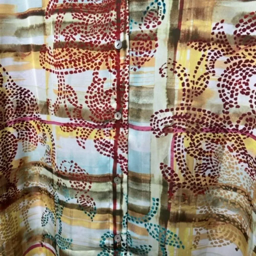 Susan Graver Luxe Print Tunic L Silky Button Front Top - Picture 6 of 9